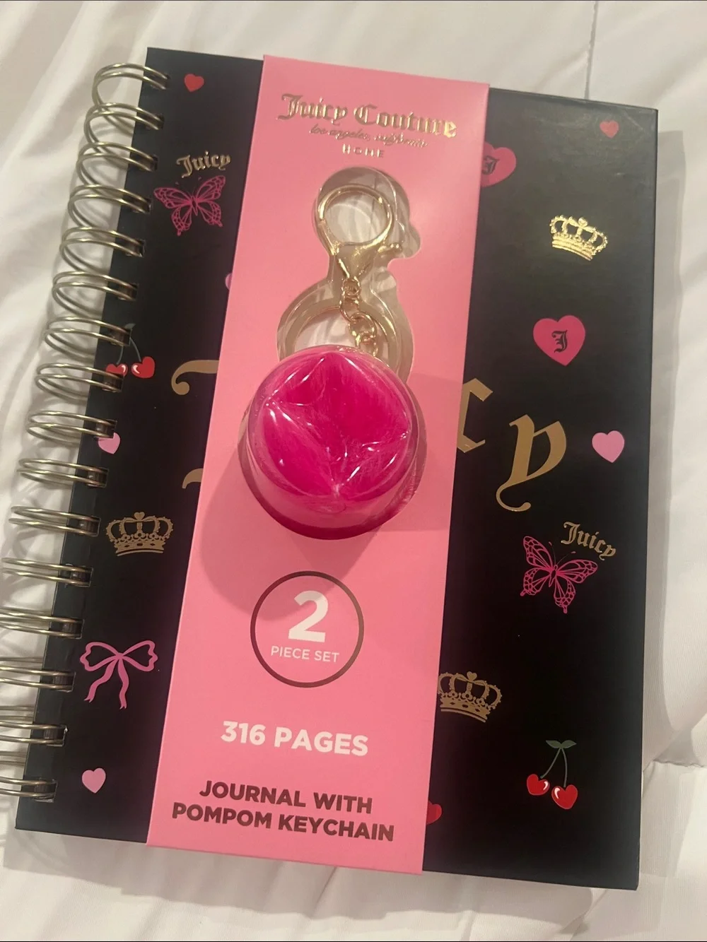 Juicy couture journal with pom-pom keychain
